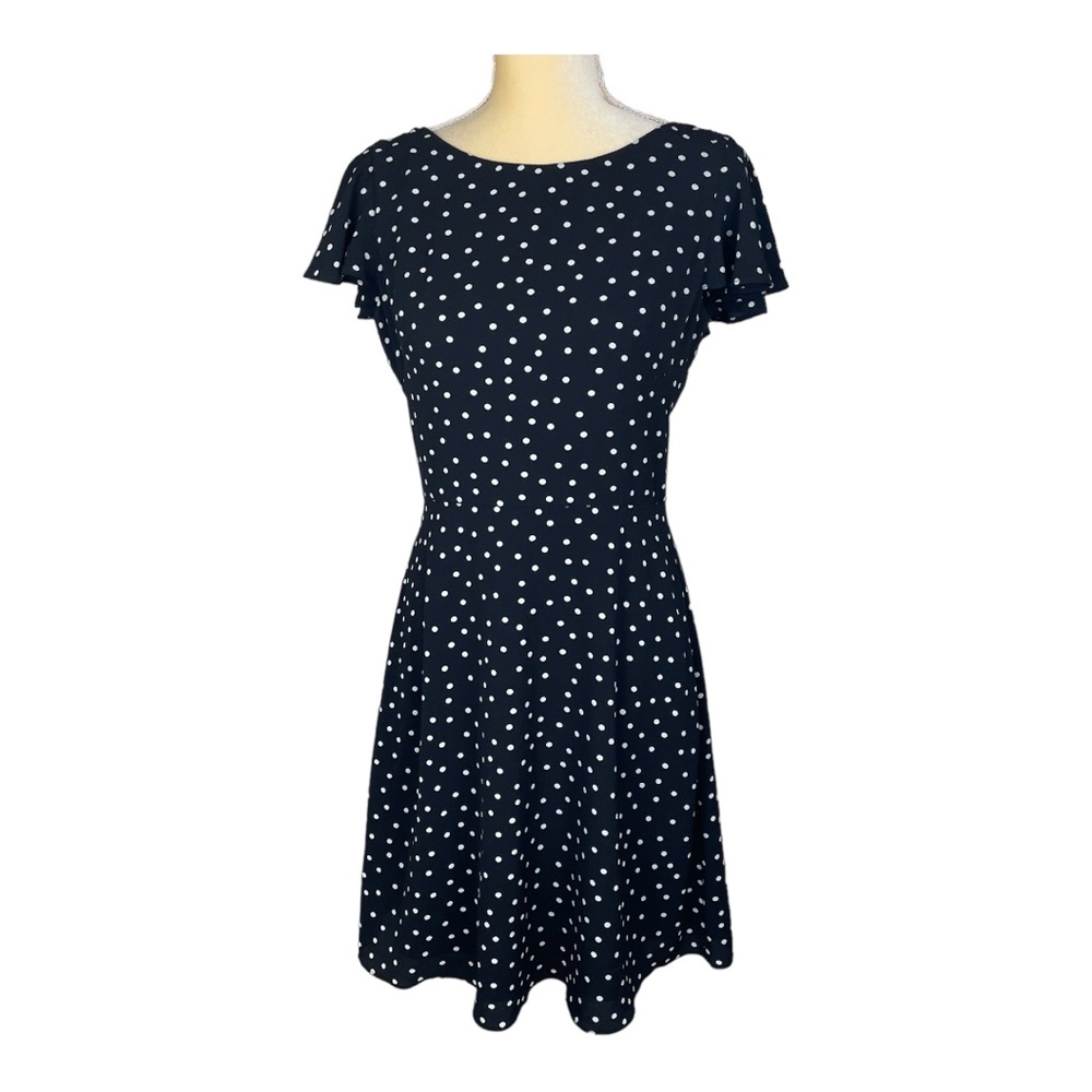 London Times Polka Dot Waterfall Back Ruffle Detail Black and‎ White Size 8